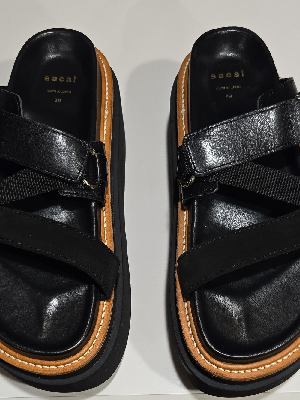 Sacai Black Hybrid Belt Platform Sandals Women’s Size 39 EU / 9 US Made In Japan